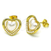 Arete Dormilona 02.379.0015 Oro Laminado, Diseño de Corazón, con Marfil Perla, Pulido, Tono Dorado