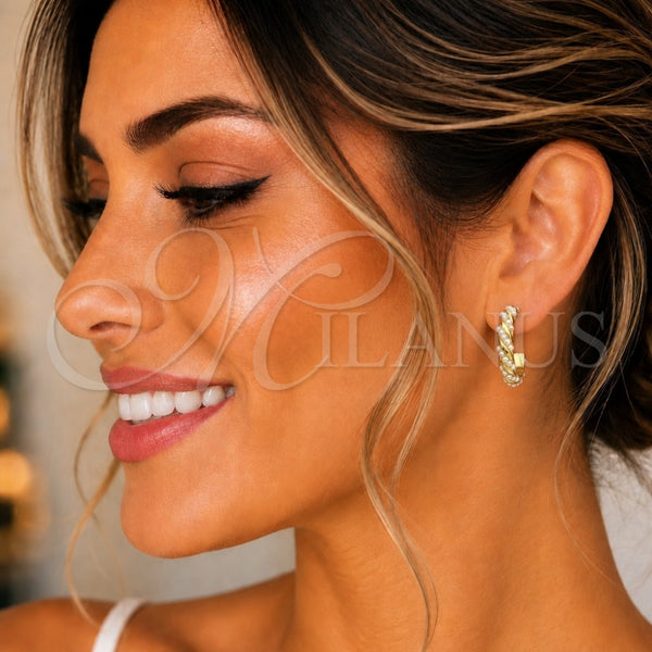 Arete Dormilona 02.379.0016 Oro Laminado, Diseño de Torcido, con Marfil Perla, Pulido, Tono Dorado