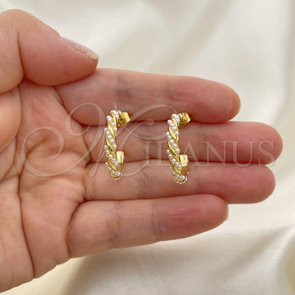 Arete Dormilona 02.379.0016 Oro Laminado, Diseño de Torcido, con Marfil Perla, Pulido, Tono Dorado