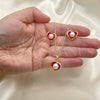 Juego de Arete y Dije de Adulto 10.379.0048.2 Oro Laminado, Diseño de Corazón, con Marfil Perla, Esmaltado Rojo, Tono Dorado