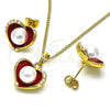 Juego de Arete y Dije de Adulto 10.379.0048.2 Oro Laminado, Diseño de Corazón, con Marfil Perla, Esmaltado Rojo, Tono Dorado