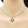 Juego de Arete y Dije de Adulto 10.379.0048.3 Oro Laminado, Diseño de Corazón, con Marfil Perla, Esmaltado Verde, Tono Dorado