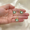 Juego de Arete y Dije de Adulto 10.379.0048.3 Oro Laminado, Diseño de Corazón, con Marfil Perla, Esmaltado Verde, Tono Dorado