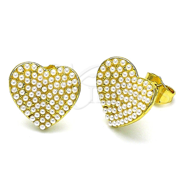 Arete Dormilona 02.379.0021 Oro Laminado, Diseño de Corazón, con Marfil Perla, Pulido, Tono Dorado