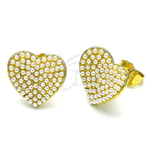 Arete Dormilona 02.379.0021 Oro Laminado, Diseño de Corazón, con Marfil Perla, Pulido, Tono Dorado