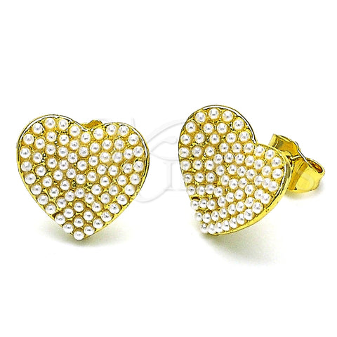 Arete Dormilona 02.379.0021 Oro Laminado, Diseño de Corazón, con Marfil Perla, Pulido, Tono Dorado