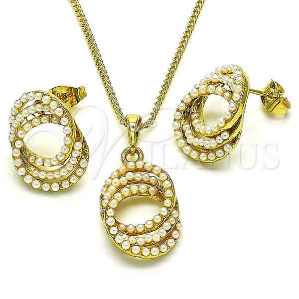 Juego de Arete y Dije de Adulto 10.379.0050 Oro Laminado, con Marfil Perla, Pulido, Tono Dorado