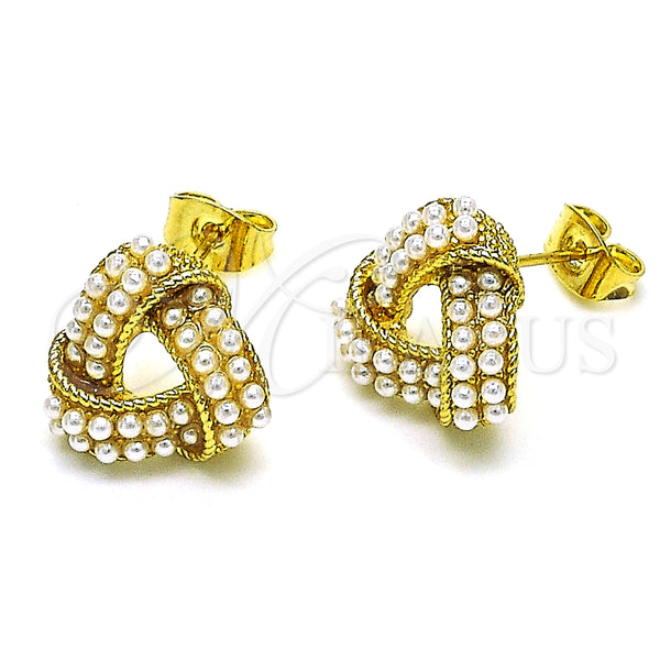 Arete Dormilona 02.379.0023 Oro Laminado, Diseño de Nudo, con Marfil Perla, Pulido, Tono Dorado