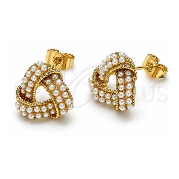 Arete Dormilona 02.379.0023 Oro Laminado, Diseño de Nudo, con Marfil Perla, Pulido, Tono Dorado