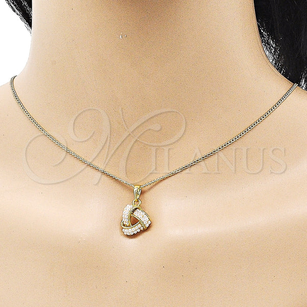 Juego de Arete y Dije de Adulto 10.379.0051 Oro Laminado, Diseño de Nudo, con Marfil Perla, Pulido, Tono Dorado