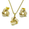 Juego de Arete y Dije de Adulto 10.379.0051 Oro Laminado, Diseño de Nudo, con Marfil Perla, Pulido, Tono Dorado