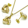 Juego de Arete y Dije de Adulto 10.379.0051 Oro Laminado, Diseño de Nudo, con Marfil Perla, Pulido, Tono Dorado
