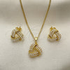 Juego de Arete y Dije de Adulto 10.379.0051 Oro Laminado, Diseño de Nudo, con Marfil Perla, Pulido, Tono Dorado