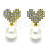 Arete Dormilona 02.379.0024 Oro Laminado, Diseño de Corazón, con Marfil Perla and Crystal Cristal, Pulido, Tono Dorado