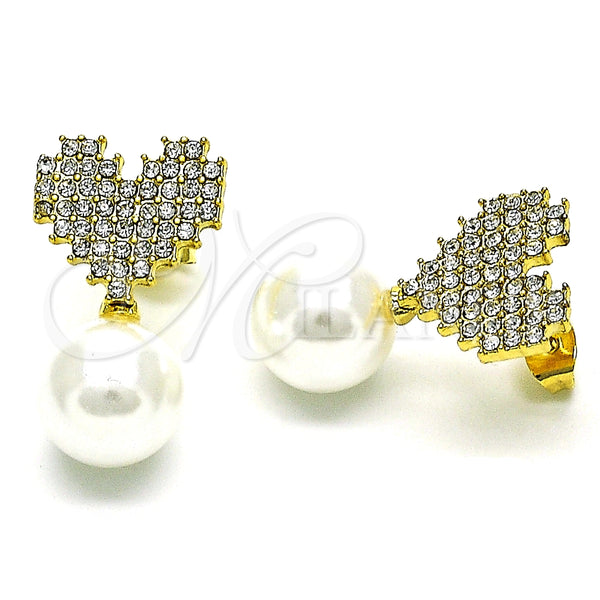 Arete Dormilona 02.379.0024 Oro Laminado, Diseño de Corazón, con Marfil Perla and Crystal Cristal, Pulido, Tono Dorado