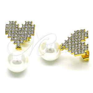 Arete Dormilona 02.379.0024 Oro Laminado, Diseño de Corazón, con Marfil Perla and Crystal Cristal, Pulido, Tono Dorado