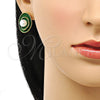 Arete Dormilona 02.379.0026.1 Oro Laminado, con Marfil Perla, Esmaltado Verde, Tono Dorado