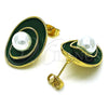 Arete Dormilona 02.379.0026.1 Oro Laminado, con Marfil Perla, Esmaltado Verde, Tono Dorado