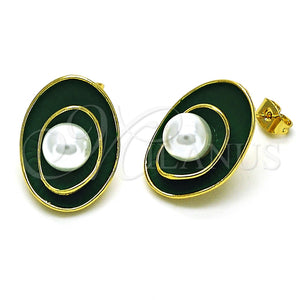Arete Dormilona 02.379.0026.1 Oro Laminado, con Marfil Perla, Esmaltado Verde, Tono Dorado