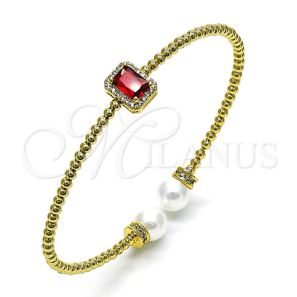 Aro Individual 07.228.0001 Oro Laminado, Diseño de Bola, con Granate Zirconia Cubica and Marfil Perla, Pulido, Tono Dorado (03 MM Thickness, One size fits all)