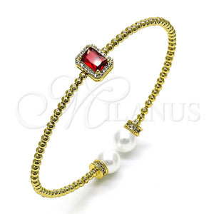 Aro Individual 07.228.0001 Oro Laminado, Diseño de Bola, con Granate Zirconia Cubica and Marfil Perla, Pulido, Tono Dorado (03 MM Thickness, One size fits all)