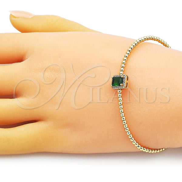 Aro Individual 07.228.0001.1 Oro Laminado, Diseño de Bola, con Verde Zirconia Cubica and Marfil Perla, Pulido, Tono Dorado (03 MM Thickness, One size fits all)