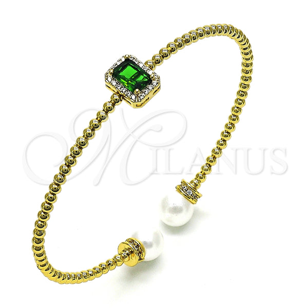 Aro Individual 07.228.0001.1 Oro Laminado, Diseño de Bola, con Verde Zirconia Cubica and Marfil Perla, Pulido, Tono Dorado (03 MM Thickness, One size fits all)