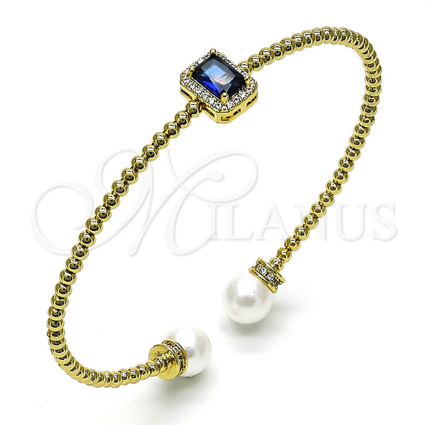 Aro Individual 07.228.0001.2 Oro Laminado, Diseño de Bola, con Zafiro Azul Zirconia Cubica and Marfil Perla, Pulido, Tono Dorado (03 MM Thickness, One size fits all)