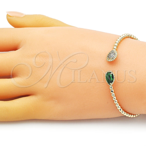 Aro Individual 07.228.0002.1 Oro Laminado, Diseño de Gota, con Verde Cristal and Blanca Micro Pave, Pulido, Tono Dorado (03 MM Thickness, One size fits all)
