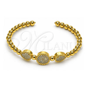 Aro Individual 07.228.0005 Oro Laminado, Diseño de Bola y Gota, con Blanca Micro Pave, Pulido, Tono Dorado (04 MM Thickness, One size fits all)