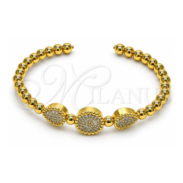 Aro Individual 07.228.0005 Oro Laminado, Diseño de Bola y Gota, con Blanca Micro Pave, Pulido, Tono Dorado (04 MM Thickness, One size fits all)