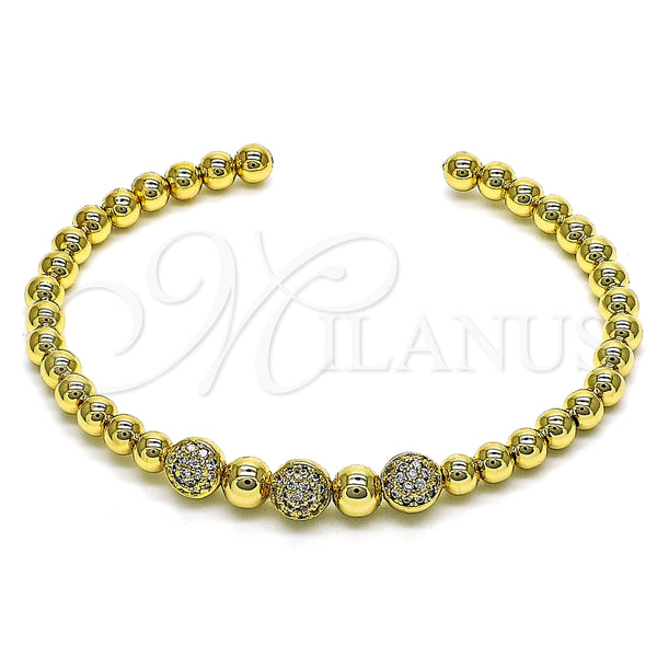 Aro Individual 07.228.0007 Oro Laminado, Diseño de Bola, con Blanca Micro Pave, Pulido, Tono Dorado (04 MM Thickness, One size fits all)