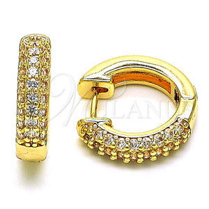 Argolla Huggie 02.195.0157.18 Oro Laminado, Diseño de Cluster, con Blanca Micro Pave, Pulido, Tono Dorado
