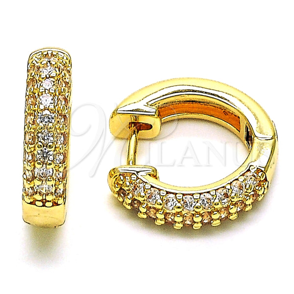 Argolla Huggie 02.195.0157.18 Oro Laminado, Diseño de Cluster, con Blanca Micro Pave, Pulido, Tono Dorado