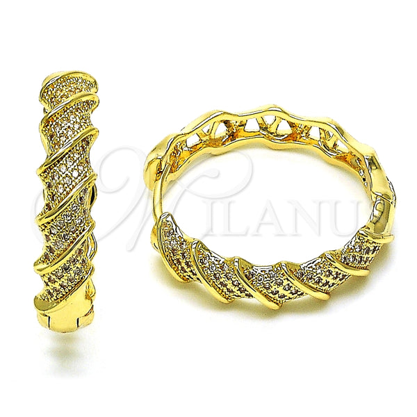 Argolla Huggie 02.195.0162.30 Oro Laminado, Diseño de Torcido, con Blanca Micro Pave, Pulido, Tono Dorado