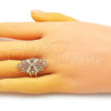 Anillo Elegante 01.233.0027.07 Oro Laminado, Diseño de Arco y File, Diamantado, Tono Dorado (Size 7)