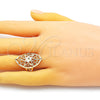 Anillo Elegante 01.233.0028.08 Oro Laminado, Diseño de Sol y File, Diamantado, Tono Dorado (Size 8)