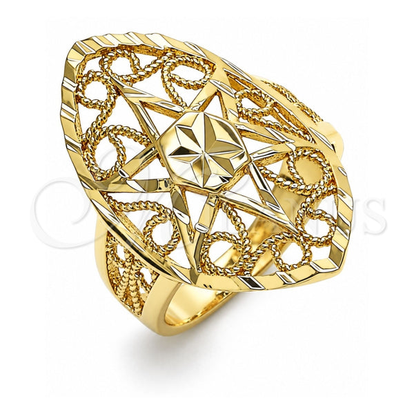 Anillo Elegante 01.233.0028.08 Oro Laminado, Diseño de Sol y File, Diamantado, Tono Dorado (Size 8)