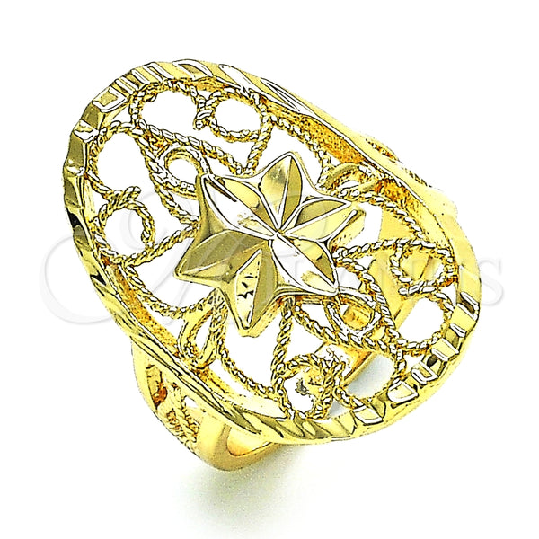 Anillo Elegante 01.233.0029.07 Oro Laminado, Diseño de Estrella y File, Diamantado, Tono Dorado (Size 7)