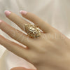 Anillo Elegante 01.233.0030.07 Oro Laminado, Diseño de Arco y File, Diamantado, Tono Dorado (Size 7)