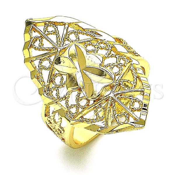 Anillo Elegante 01.233.0030.07 Oro Laminado, Diseño de Arco y File, Diamantado, Tono Dorado (Size 7)
