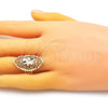 Anillo Elegante 01.233.0030.09 Oro Laminado, Diseño de Arco y File, Diamantado, Tono Dorado (Size 9)