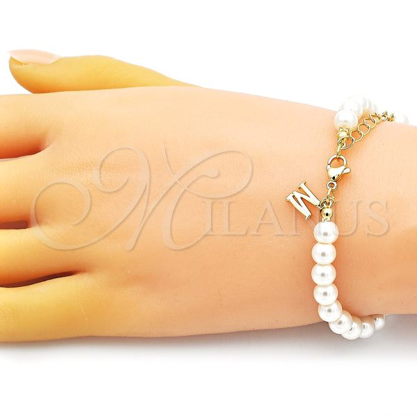 Pulsera Elegante 03.405.0006.07 Oro Laminado, Diseño de Bola, con Marfil Perla, Pulido, Tono Dorado (07 MM Thickness, 7 Inches Length)