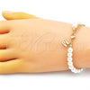 Pulsera Elegante 03.405.0006.07 Oro Laminado, Diseño de Bola, con Marfil Perla, Pulido, Tono Dorado (07 MM Thickness, 7 Inches Length)