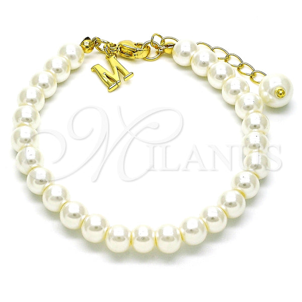 Pulsera Elegante 03.405.0006.07 Oro Laminado, Diseño de Bola, con Marfil Perla, Pulido, Tono Dorado (07 MM Thickness, 7 Inches Length)
