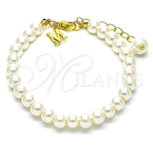 Pulsera Elegante 03.405.0006.07 Oro Laminado, Diseño de Bola, con Marfil Perla, Pulido, Tono Dorado (07 MM Thickness, 7 Inches Length)