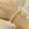 Pulsera Elegante 03.405.0007.07 Oro Laminado, Diseño de Paperclip y Bola, con Marfil Perla, Pulido, Tono Dorado (05 MM Thickness, 7 Inches Length)