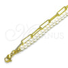 Pulsera Elegante 03.405.0007.07 Oro Laminado, Diseño de Paperclip y Bola, con Marfil Perla, Pulido, Tono Dorado (05 MM Thickness, 7 Inches Length)