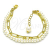 Pulsera Elegante 03.405.0007.07 Oro Laminado, Diseño de Paperclip y Bola, con Marfil Perla, Pulido, Tono Dorado (05 MM Thickness, 7 Inches Length)