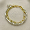 Pulsera Elegante 03.405.0007.07 Oro Laminado, Diseño de Paperclip y Bola, con Marfil Perla, Pulido, Tono Dorado (05 MM Thickness, 7 Inches Length)